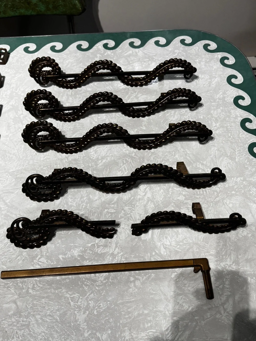 6- Antique Swing Arm Curtain Rod Hardware Set in Dark Bronze